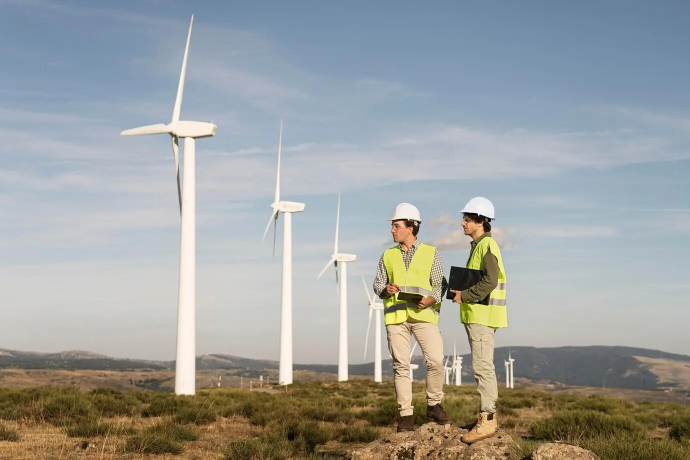 Fields with wind farms